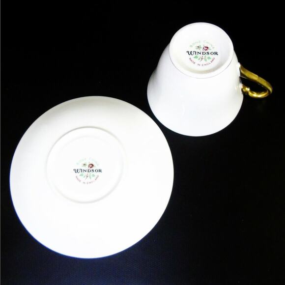 1950's Windsor Caribbean TEA CUP & SAUCER Mid Century Gold Blue Feathers England - Picture 4 of 10